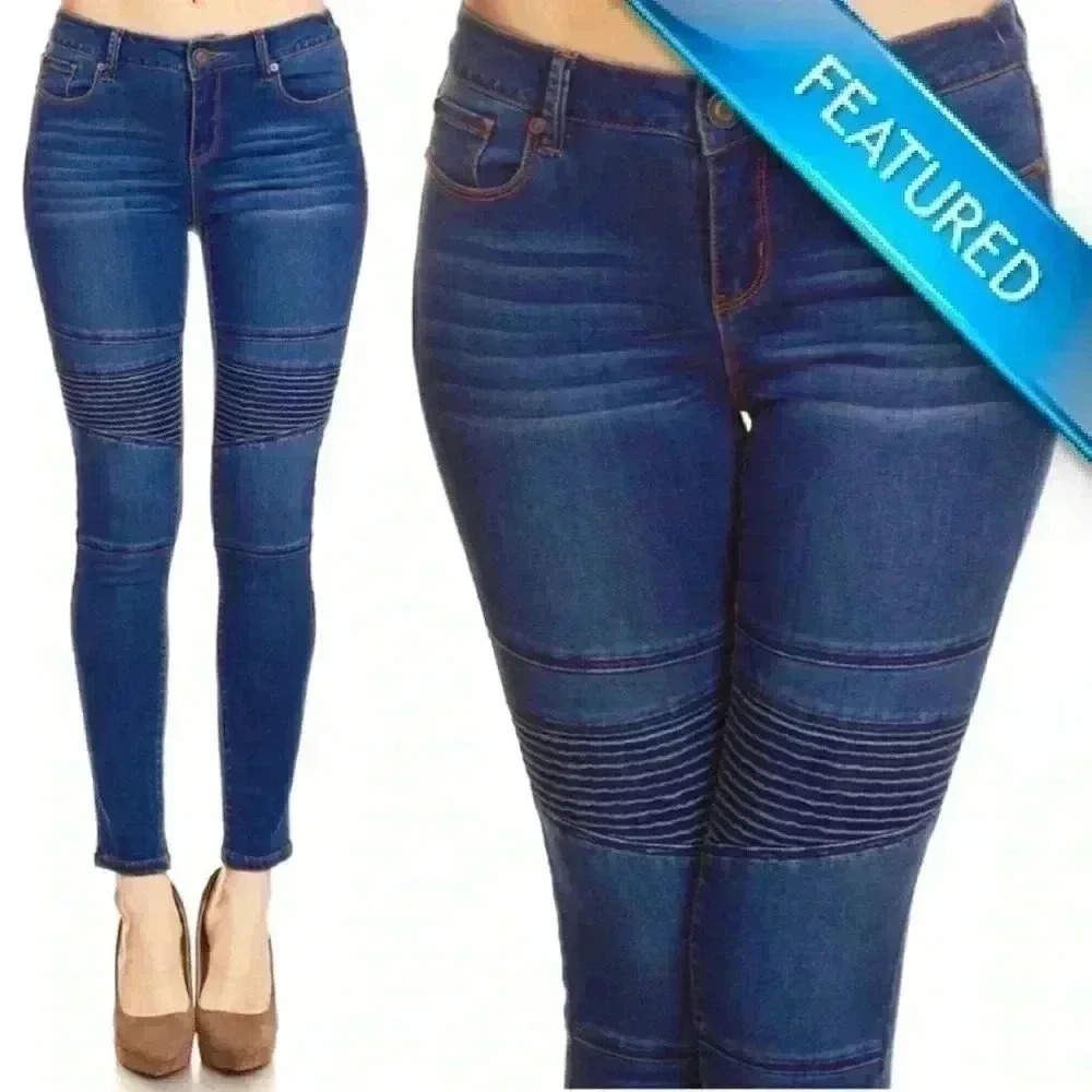 "Malia” Moto Stitched Skinny Jeans